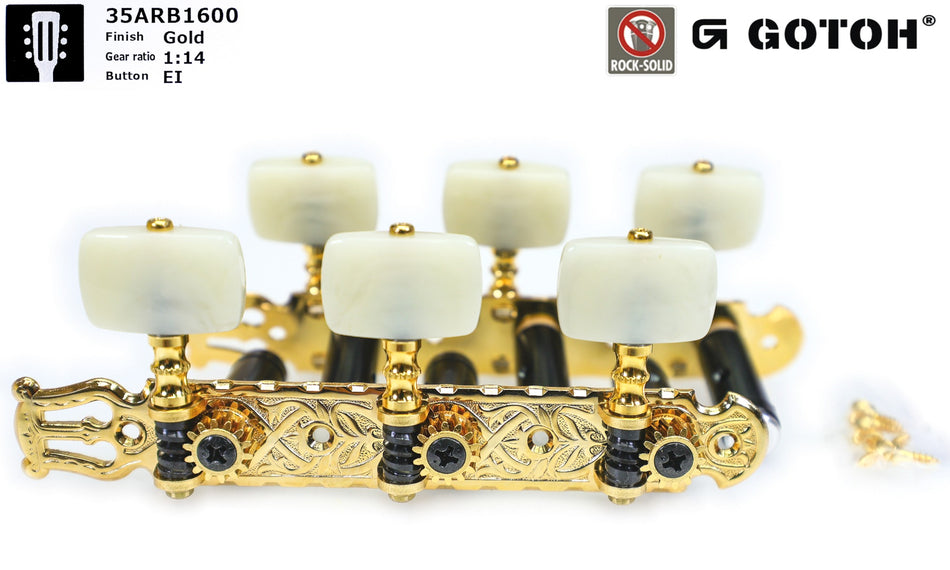 Gotoh 35ARB1600(G)Ei Tuners with 10mm Black Aluminium Rollers for Acoustic Guitars (Gold)