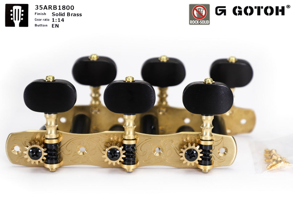 Gotoh 35ARB1800(SB)EN Tuners with 10mm Aluminium Rollers for Acoustic Guitars (Solid Brass, Ebony Knobs)
