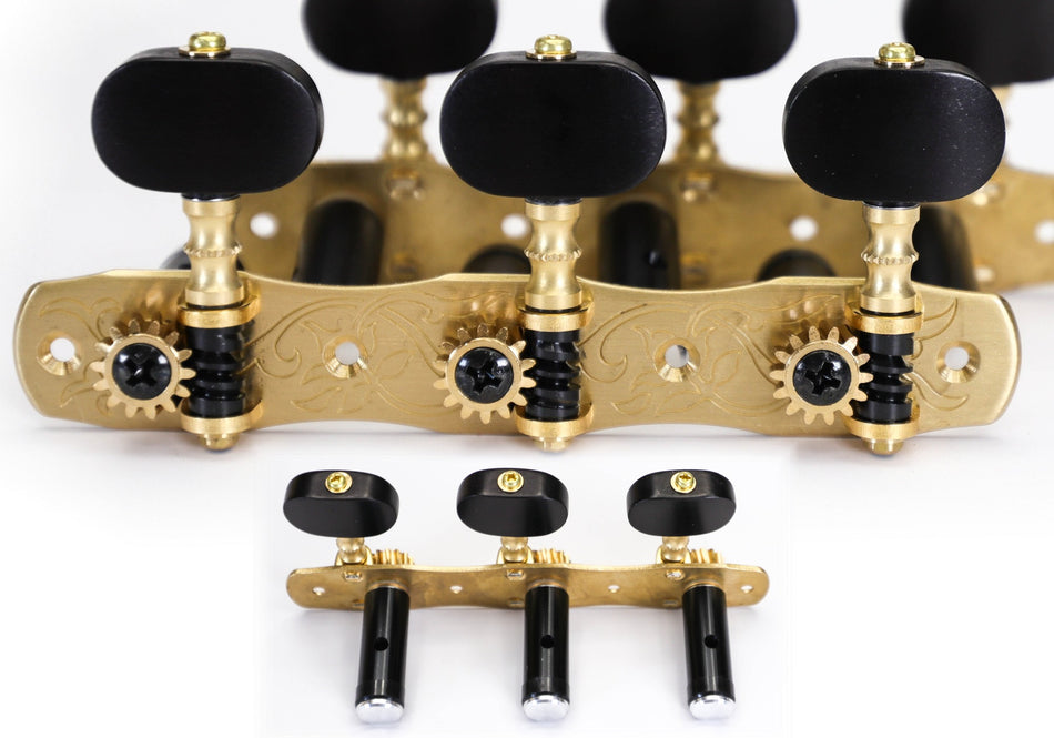 Gotoh 35ARB1800(SB)EN Tuners with 10mm Aluminium Rollers for Acoustic Guitars (Solid Brass, Ebony Knobs)