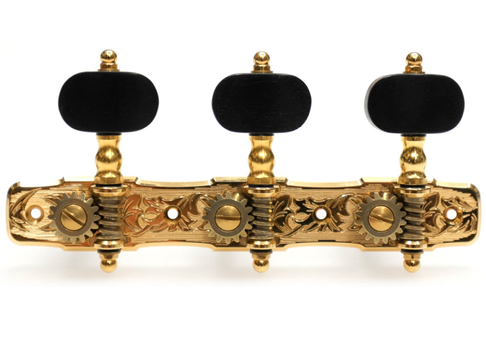 Gotoh 35AR510C(G)EN Tuners with 10mm Aluminium Rollers for Acoustic Guitars (Gold, Ebony Knobs)