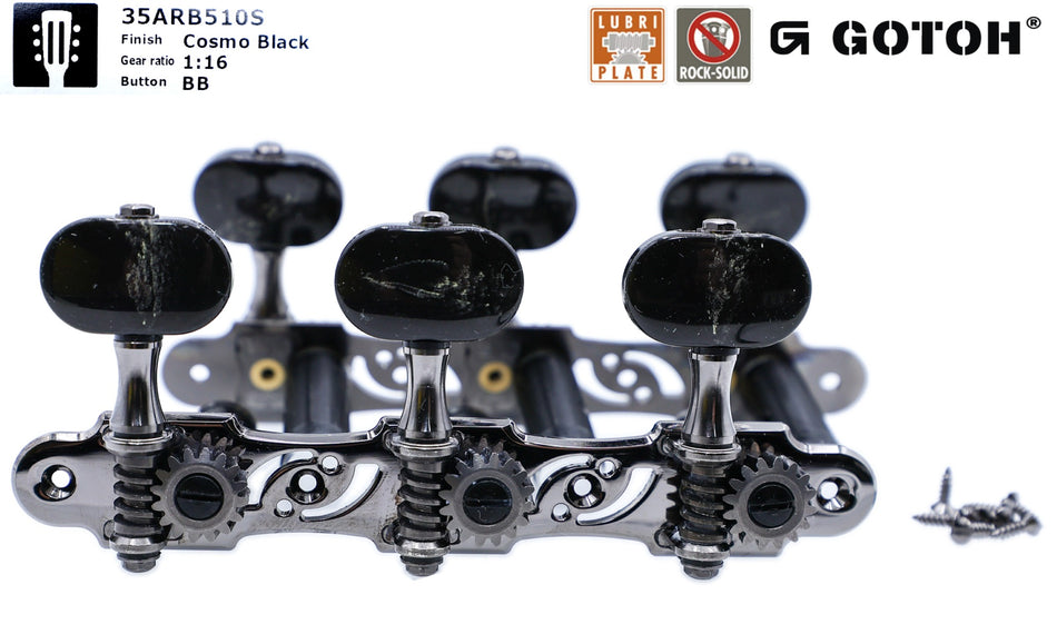 Gotoh 35ARB510S(CK)BB Tuners with 10mm Black Aluminium Rollers for Acoustic Guitars (Cosmo Black)