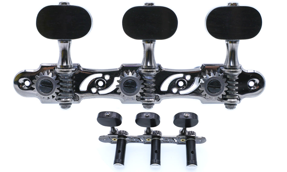 Gotoh 35ARB510S(CK)EN Tuners with 10mm Black Aluminium Rollers for Acoustic Guitars (Cosmo Black, Ebony knobs)