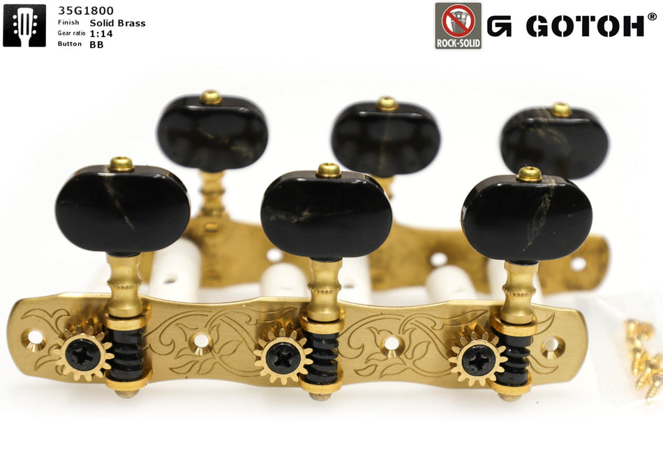 Gotoh 35G1800(SB)BB Tuners with 10mm Plastic Rollers for Acoustic Guitars (Solid Brass)
