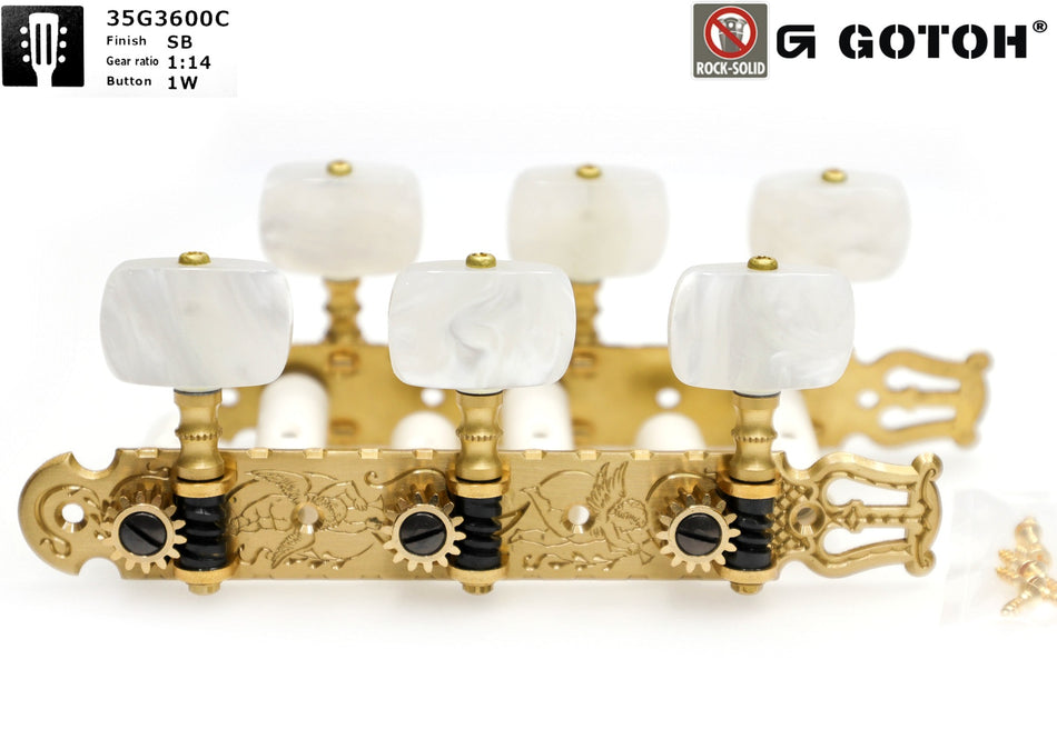 Gotoh 35G3600C(SB)1W Tuners with 10mm Plastic Rollers for Acoustic Guitars (Solid Brass)