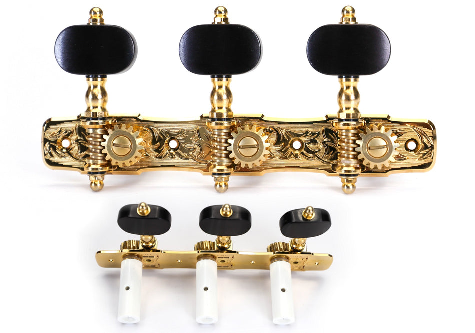 Gotoh 35G510C(G)EN Tuners with 10mm Plastic Rollers for Acoustic Guitars (Gold, Ebony Knobs)