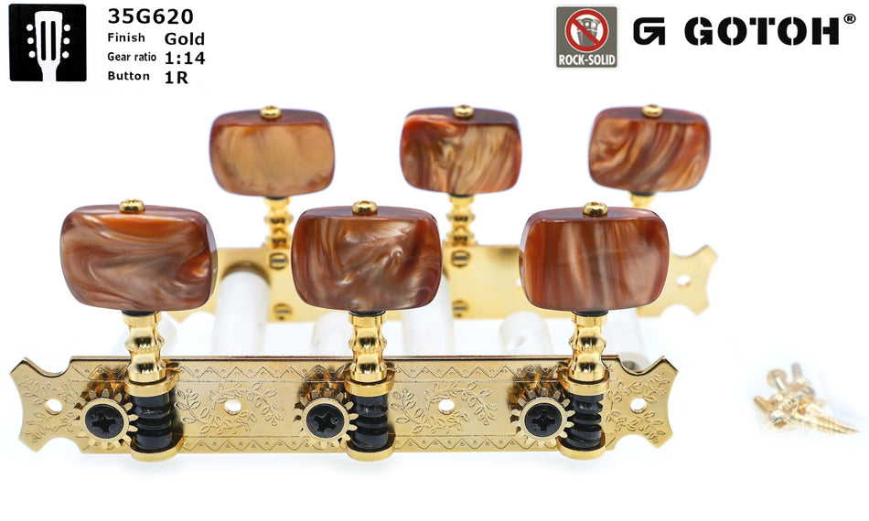 Gotoh 35G620(G)1R Tuners with 10mm Plastic Rollers for Acoustic Guitars (Gold)