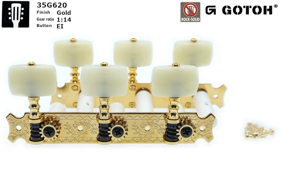 Gotoh 35G620(G)EI Tuners with 10mm Plastic Rollers for Acoustic Guitars (Gold)