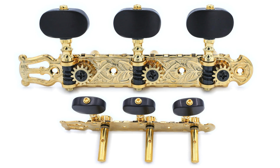 Gotoh 35P1600(G)EN Tuners with 6mm Metal Rollers for Acoustic Guitars (Gold, Ebony Knobs)