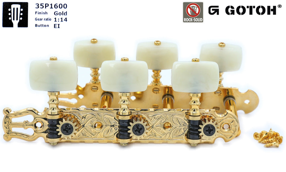 Gotoh 35P1600(G)Ei Tuners with 6mm Metal Rollers for Acoustic Guitars (Gold)