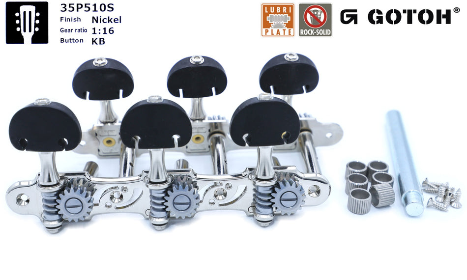 Gotoh 35P510S(CK)KB Tuners with 6mm Metal Rollers for Acoustic Guitars (Nickel)