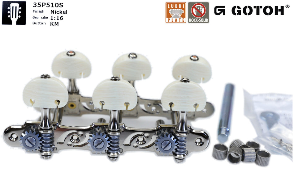 Gotoh 35P510S(N)KM Tuners with 6mm Metal Rollers for Acoustic Guitars (Nickel)