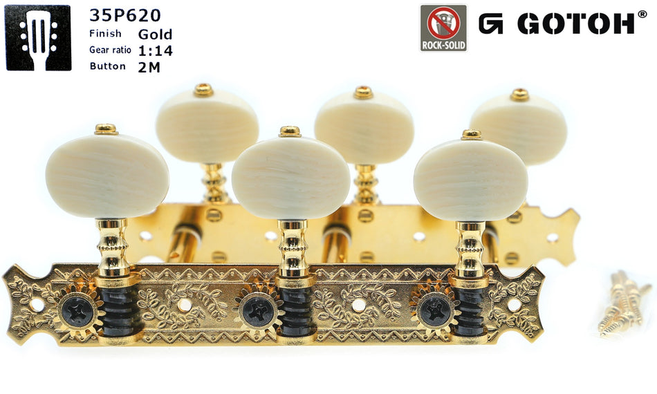 Gotoh 35P620(G)2M Tuners with 6mm Metal Rollers for Acoustic Guitars (Gold)