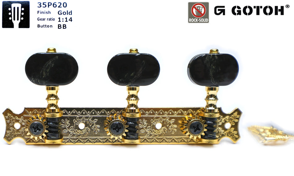 Gotoh 35P620(G)BB Tuners with 6mm Metal Rollers for Acoustic Guitars (Gold)