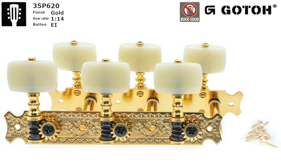 Gotoh 35P620(G)Ei Tuners with 6mm Metal Rollers for Acoustic Guitars (Gold)