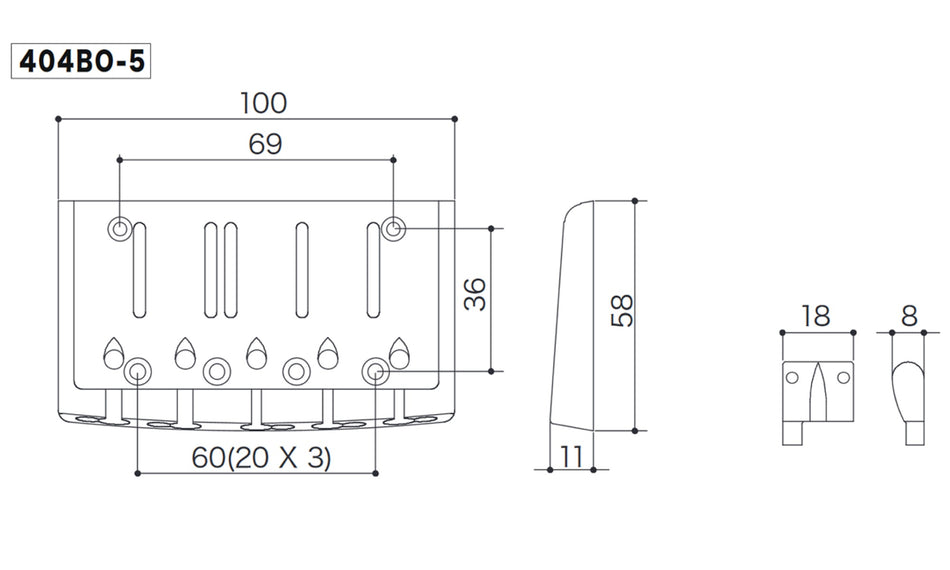 Gotoh 404BO-5(B) Bass Bridge Saddle, 5-string (Black)
