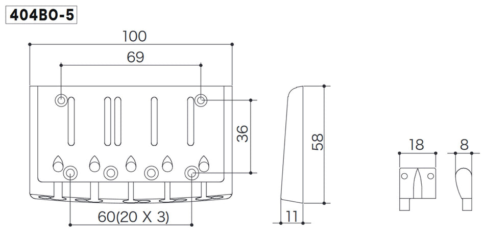 Gotoh 404BO-5(G) Bass Bridge Saddle, 5-string (Gold)