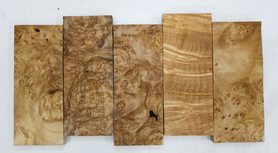 Maple Burl Knife Scales, 5 pieces, 0.7" x 2" x 5" each (HIGH FIGURE) - Stock# 6-3771