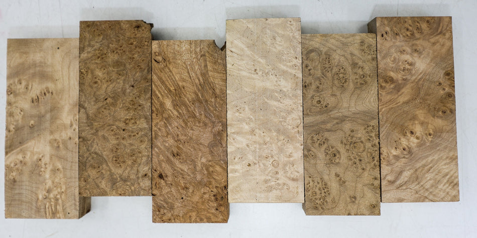 Maple Burl Knife Scales, 6 pieces, 1" x 2" x 5" each (HIGH FIGURE) - Stock# 6-4790