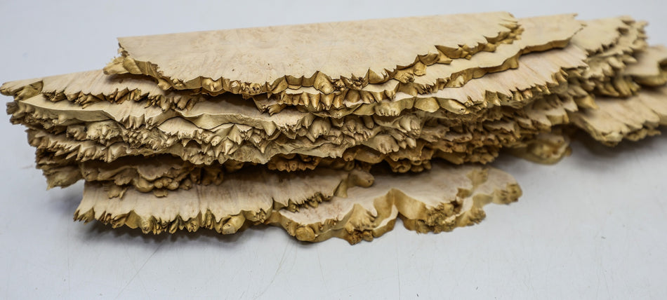 Maple Burl caps, 14 small pieces 0.2 thick (HIGH FIGURE) - Stock# 6-5125