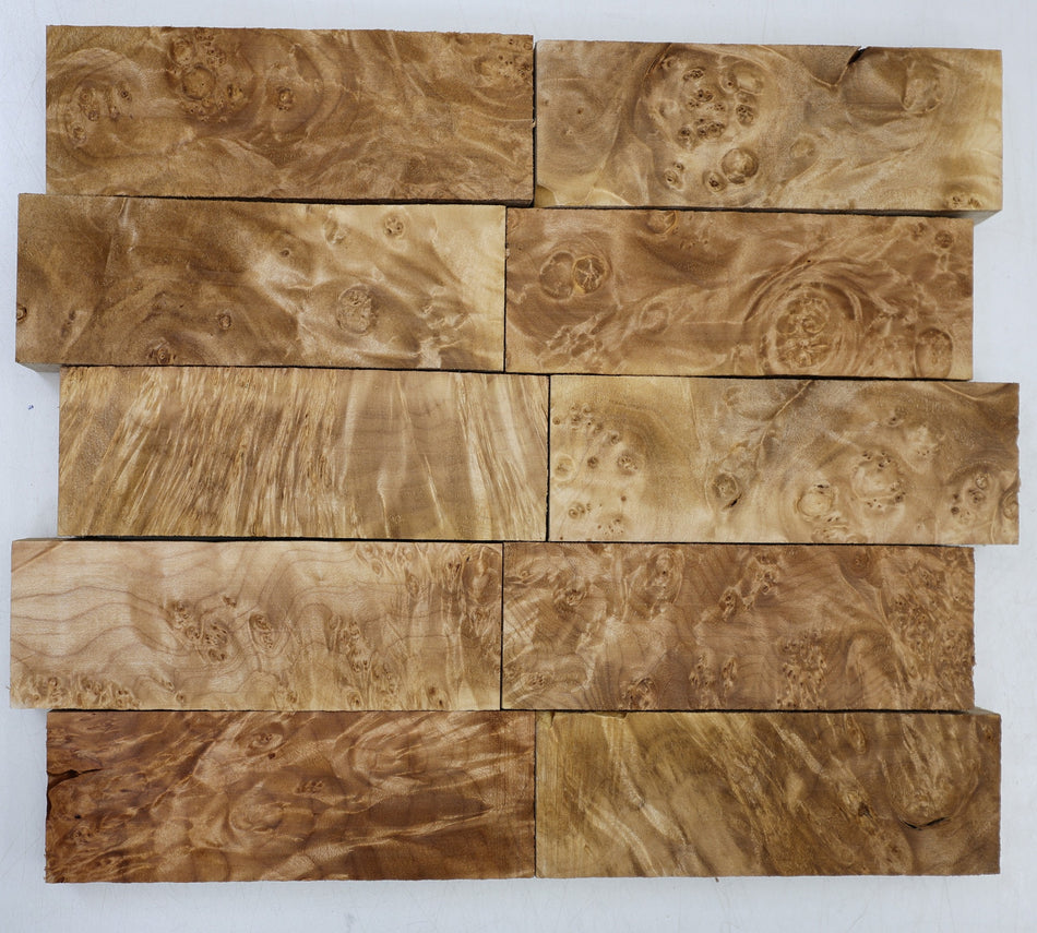Maple Burl Knife Scales, 10 pieces, 1" x 2" x 6" each (HIGH FIGURE) - Stock# 6-6732