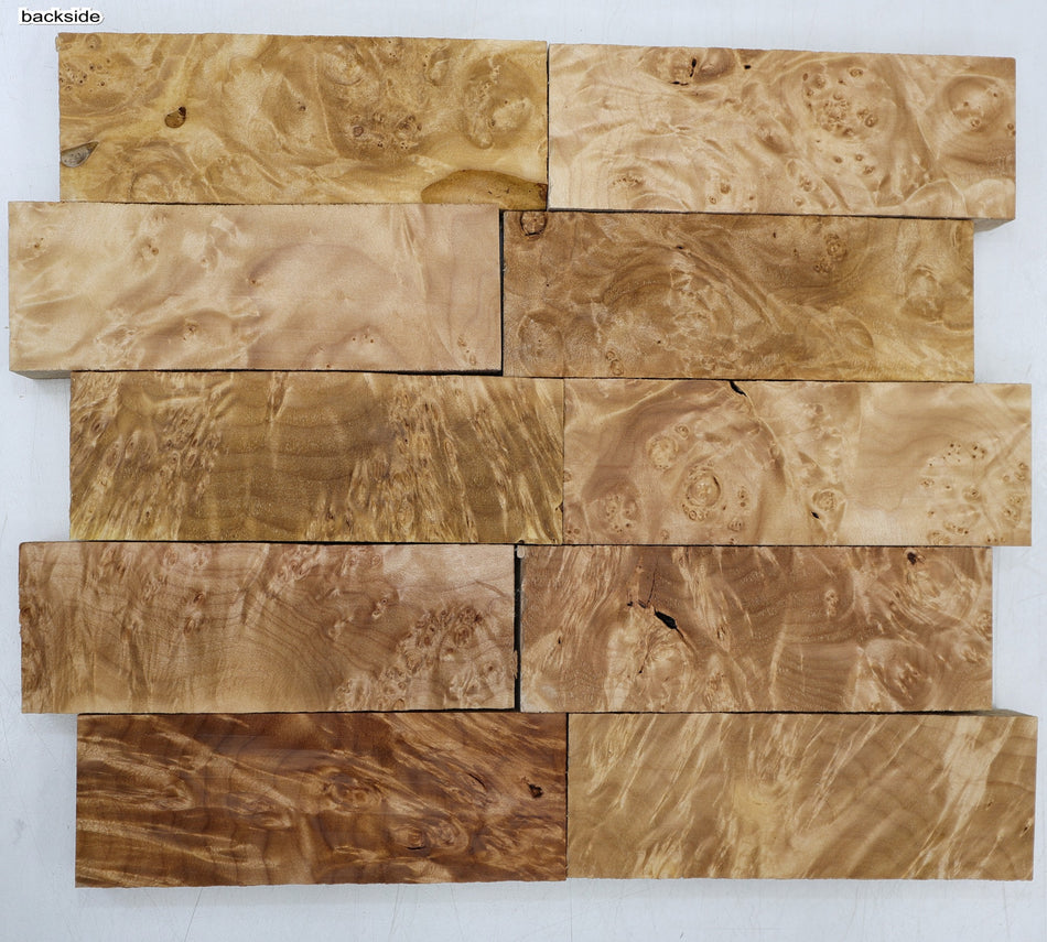 Maple Burl Knife Scales, 10 pieces, 1" x 2" x 6" each (HIGH FIGURE) - Stock# 6-6732