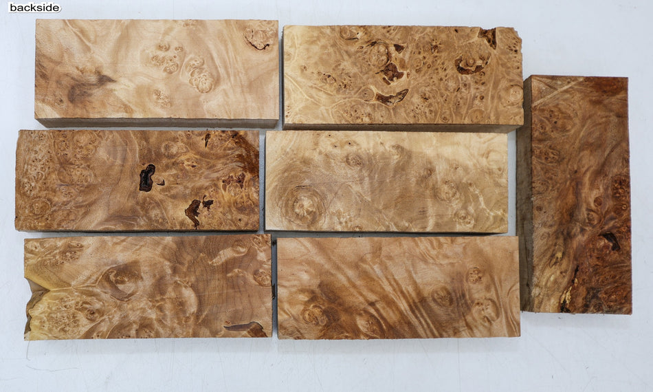 Maple Burl Knife Scales, 7 pieces, 1" x 2" x 5" each (GREAT FIGURE) - Stock# 6-6898