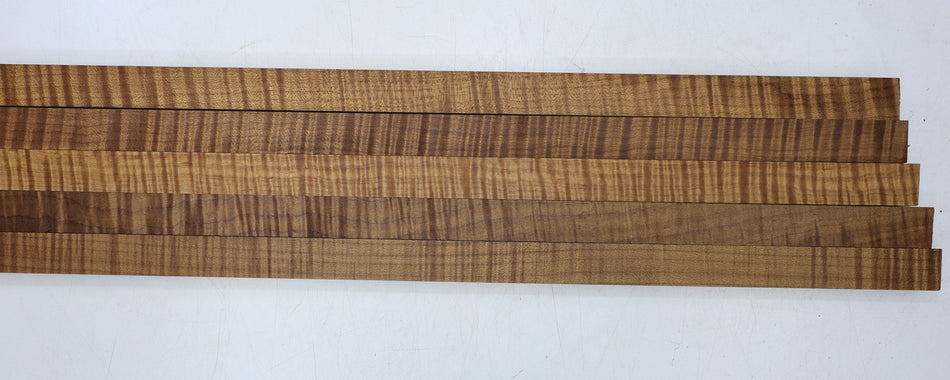 5 Torrefied Maple Flame strips for laminated necks 0.9" x 0.9" x 34.5" (HIGH FIGURE) - Stock# 6-7409