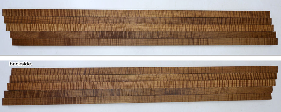 5 Torrefied Maple Flame strips for laminated necks 0.9" x 0.9" x 34.5" (HIGH FIGURE) - Stock# 6-7409