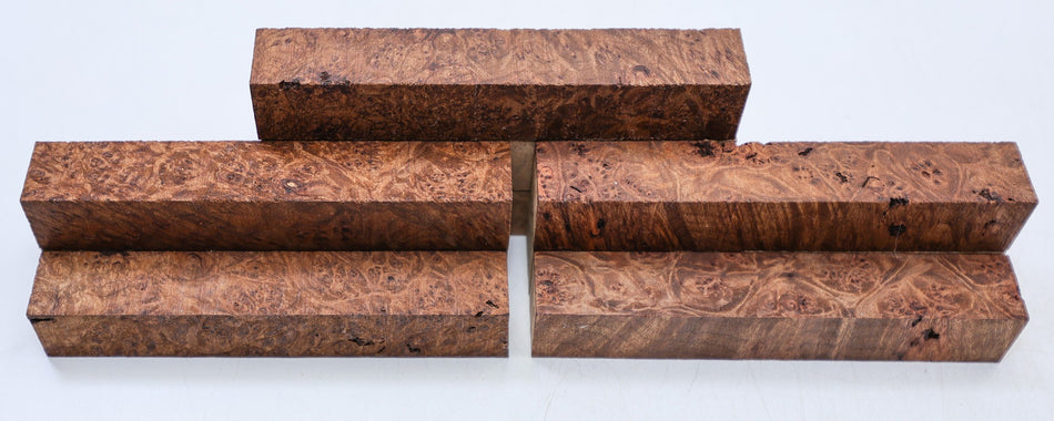 Torrefied Maple Burl Pen Blanks, 5 pieces 150mm long (HIGH FIGURE) - Stock# 6-8153