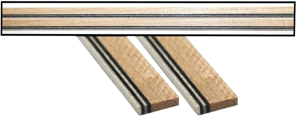 Wood Guitar Binding, Maple with black & white accents, 850 mm long, 2 piece set