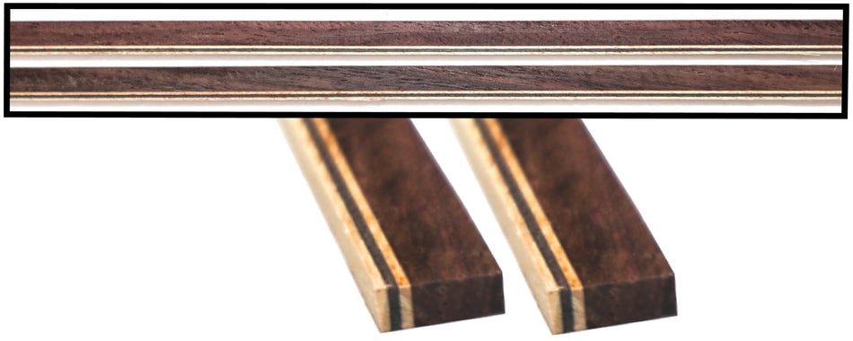 Wood Guitar Binding, Rosewood with black & white accents, 850 mm long, 2 piece set