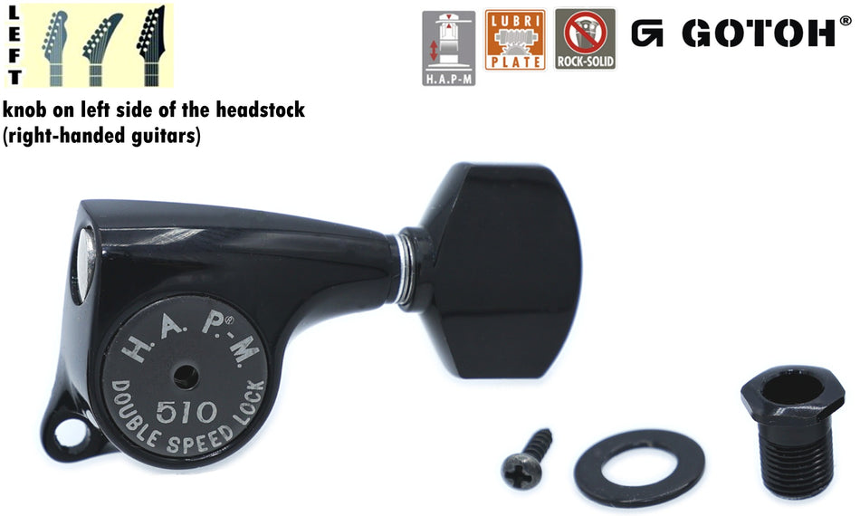 Gotoh SGL510(B)A07 H.A.P.-M Guitar Tuner with Adjustable Post from 20.5 to 23mm, 1 Left (Black)