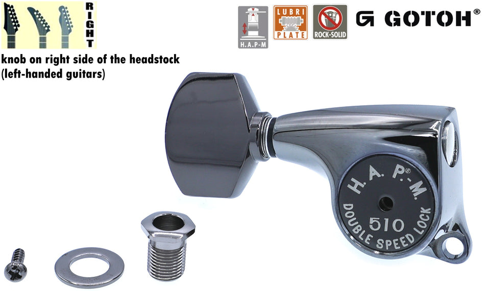 Gotoh SGL510(CK)A07 H.A.P.-M Guitar Tuner with Adjustable Post from 20.5 to 23mm, 1 Right (Cosmo Black)