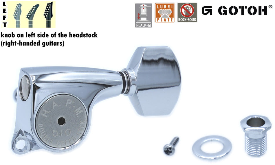 Gotoh SGL510(C)A07 H.A.P.-M Guitar Tuner with Adjustable Post from 20.5 to 23mm, 1 Left (Chrome)