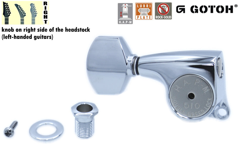 Gotoh SGL510(C)A07 H.A.P.-M Guitar Tuner with Adjustable Post from 20.5 to 23mm, 1 Right (Chrome)