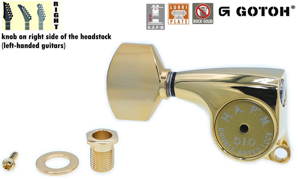 Gotoh SGL510(C)A07 H.A.P.-M Guitar Tuner with Adjustable Post from 20.5 to 23mm, 1 Right (Gold)
