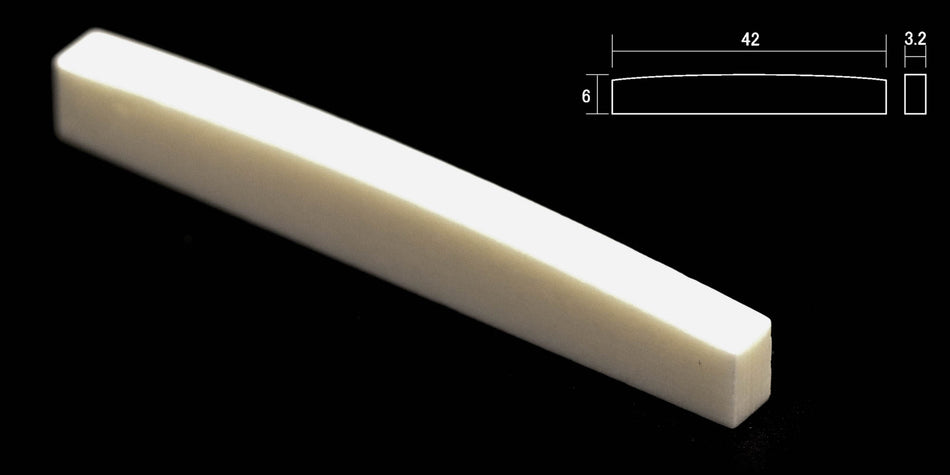 Shaped Nut, Bleached Bone 42 * 6 * 3.2mm, 190R top for Fender style Guitars