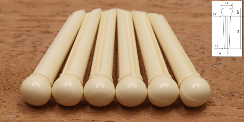 Bridge Pins, Plastic, set of 6 slotted, Cream