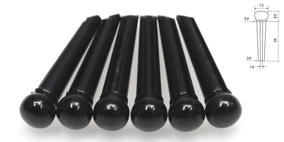 Bridge Pins, Plastic, set of 6 slotted, Black