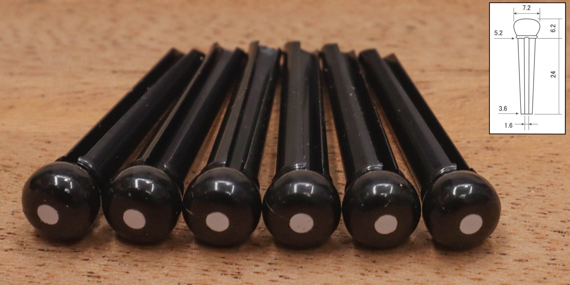 Bridge Pins, Plastic, set of 6 slotted, Black with white dot – EdCo ...