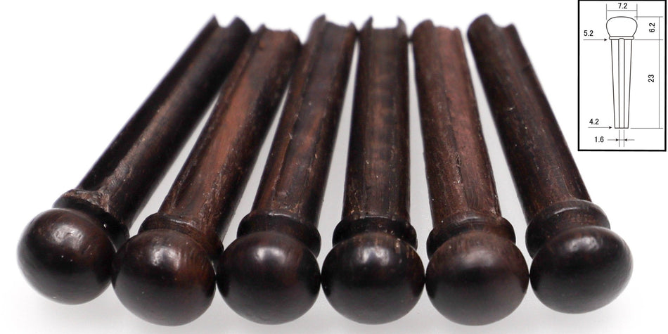 Bridge Pins, set of 6, Rosewood, slotted