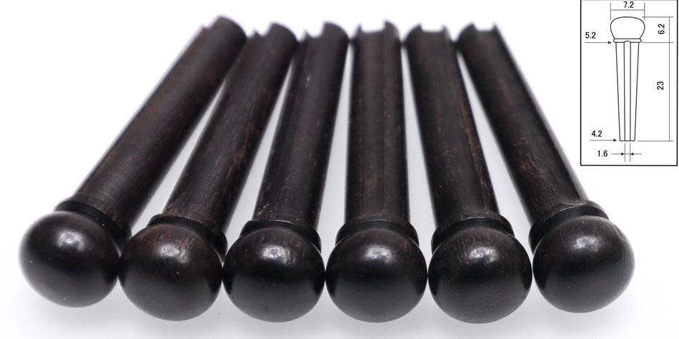 Bridge Pins, set of 6, Ebony, slotted