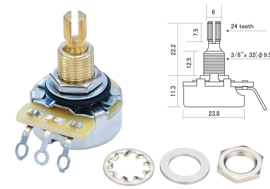 CTS Control Potentiometer, 250K Audio Taper, Regular Shaft (inch)