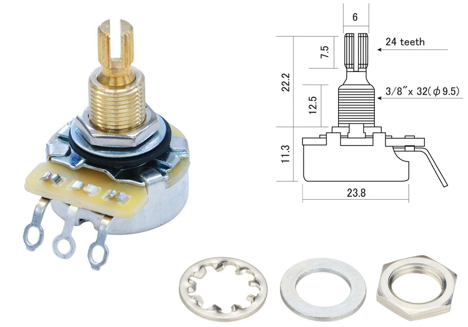 CTS Control Potentiometer, 500K Audio Taper, Regular Shaft (inch)