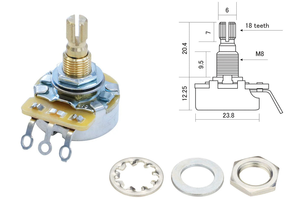CTS Control Potentiometer, 500K Audio Taper, Regular Shaft (metric)