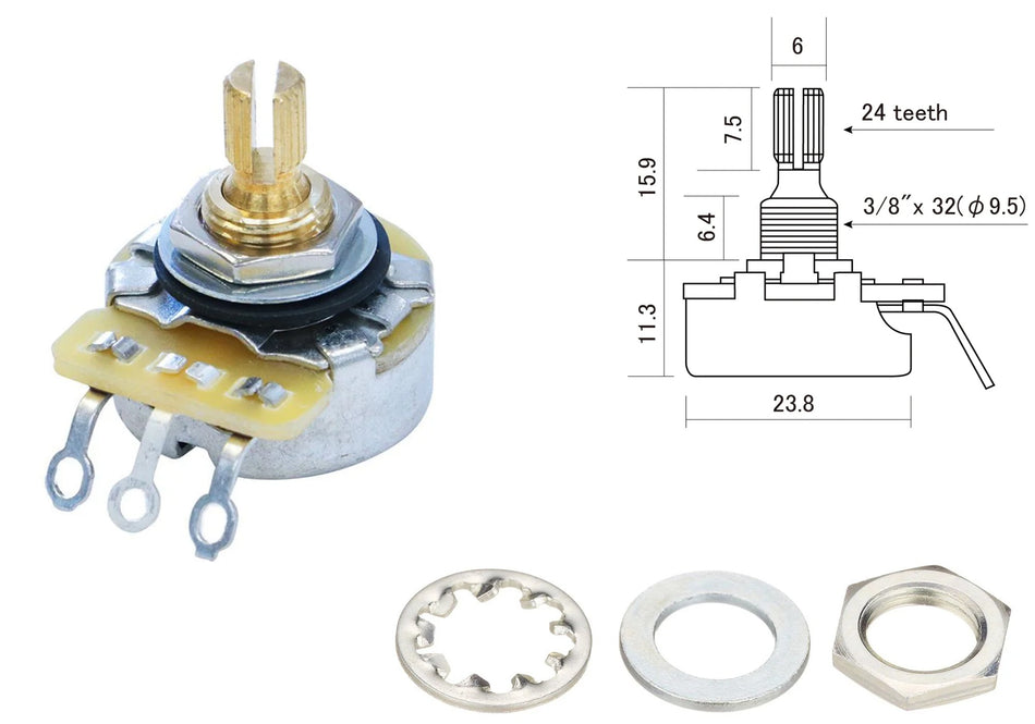 CTS Control Potentiometer, 250K Linear Taper, Short Shaft (inch)