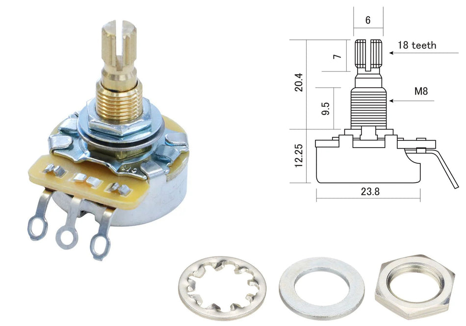 CTS Control Potentiometer, 250K Linear Taper, Regular Shaft (metric)