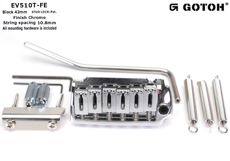 Gotoh EV510T-FE Tremolo Bridge (Steel, 42mm block) 2-point locking stud + anchor (choose finish)