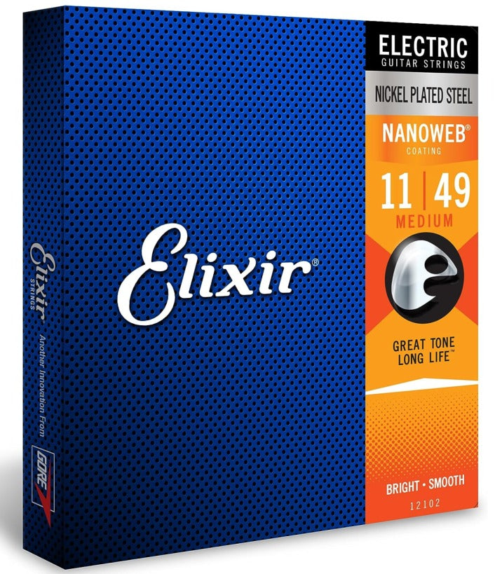 Elixir Electric Guitar Strings, Nickel Plated Steel, Nanoweb Coated, Medium 12102 (11-49)