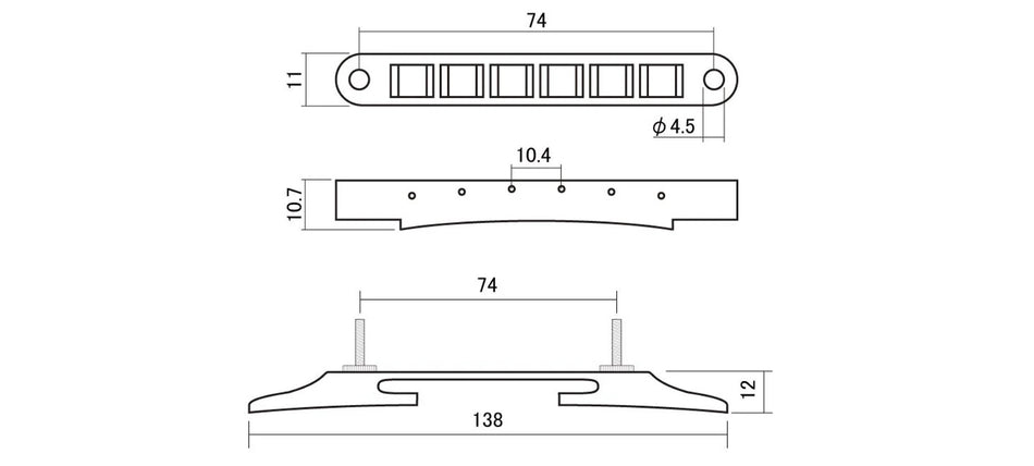 Machined Bridge for Archtop with GOTOH GE104B Tune-o-matic Bridge & Saddle (Ebony/Nickel)